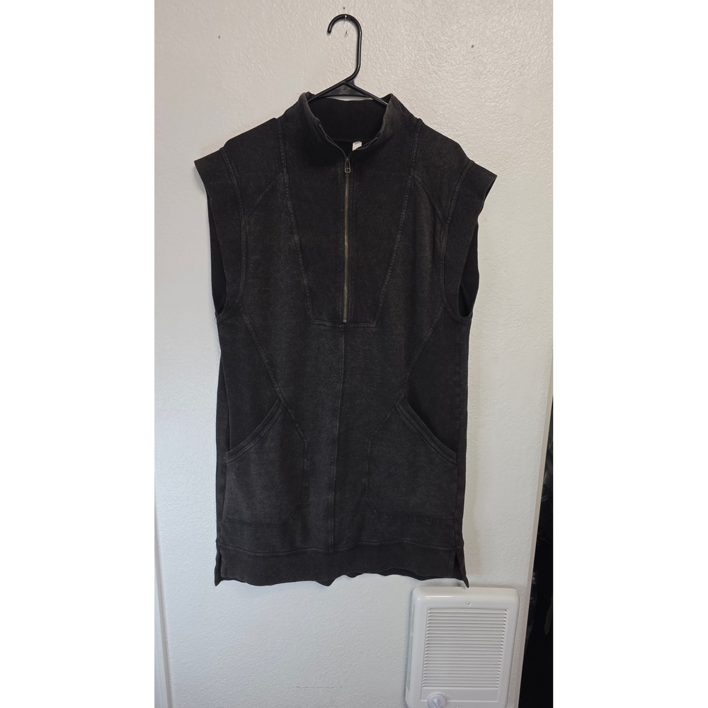 Daily Practice Anthropologie Quarter Zip Dress Women Size L Black Acid Wash NWT